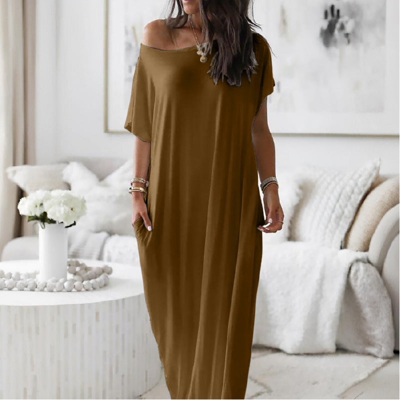 Vestido Casual Oversize de Hombro Asimétrico