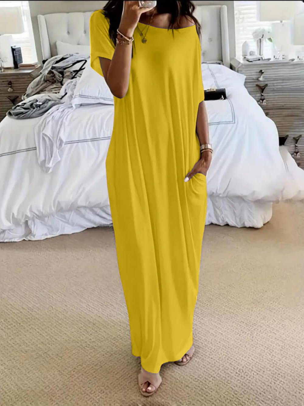 Vestido Casual Oversize de Hombro Asimétrico