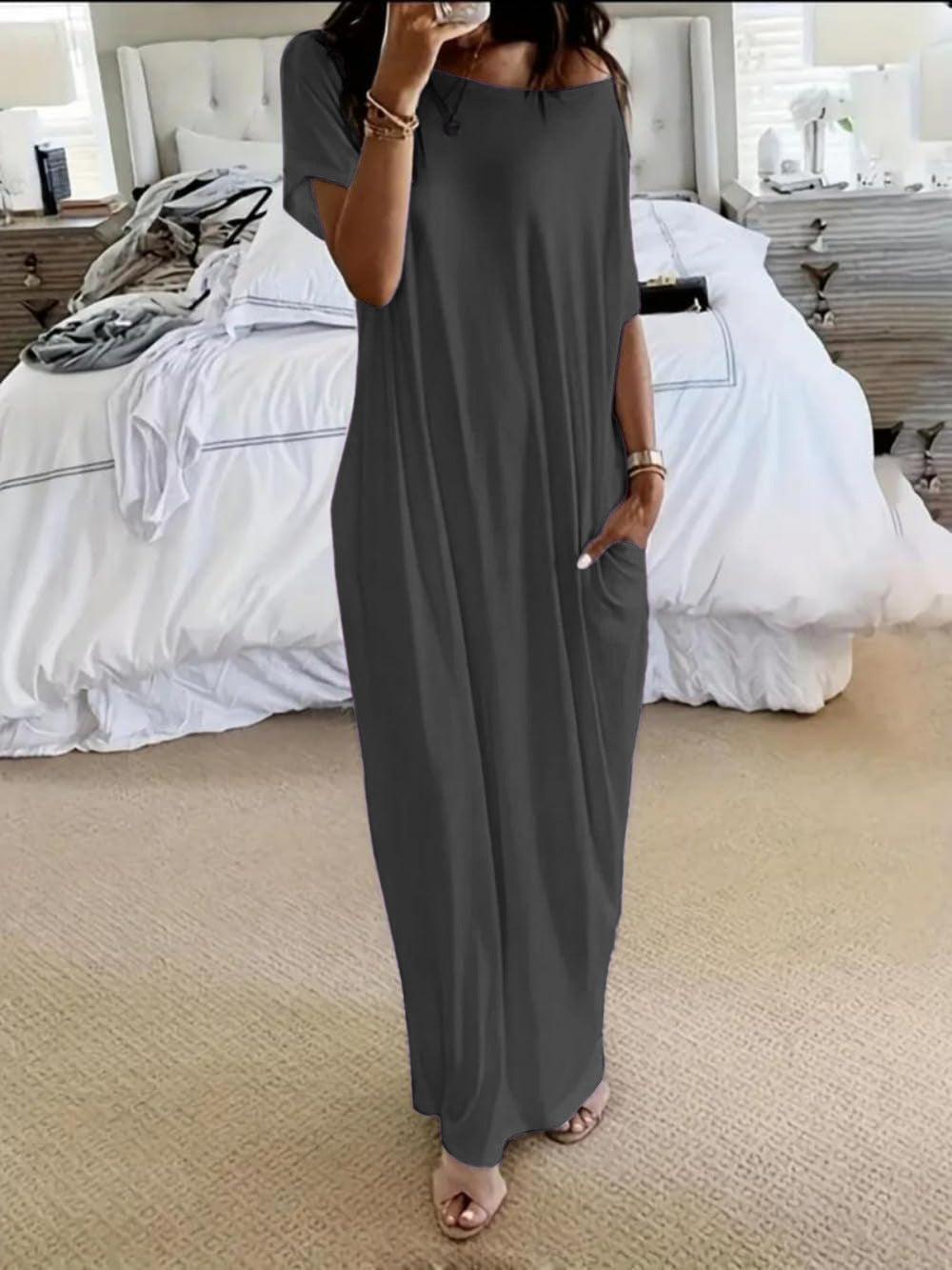 Vestido Casual Oversize de Hombro Asimétrico