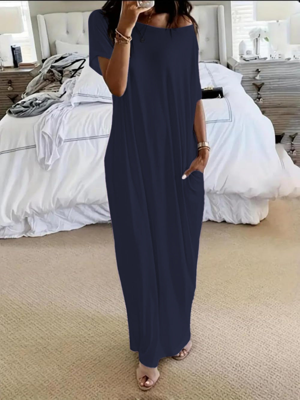 Vestido Casual Oversize de Hombro Asimétrico