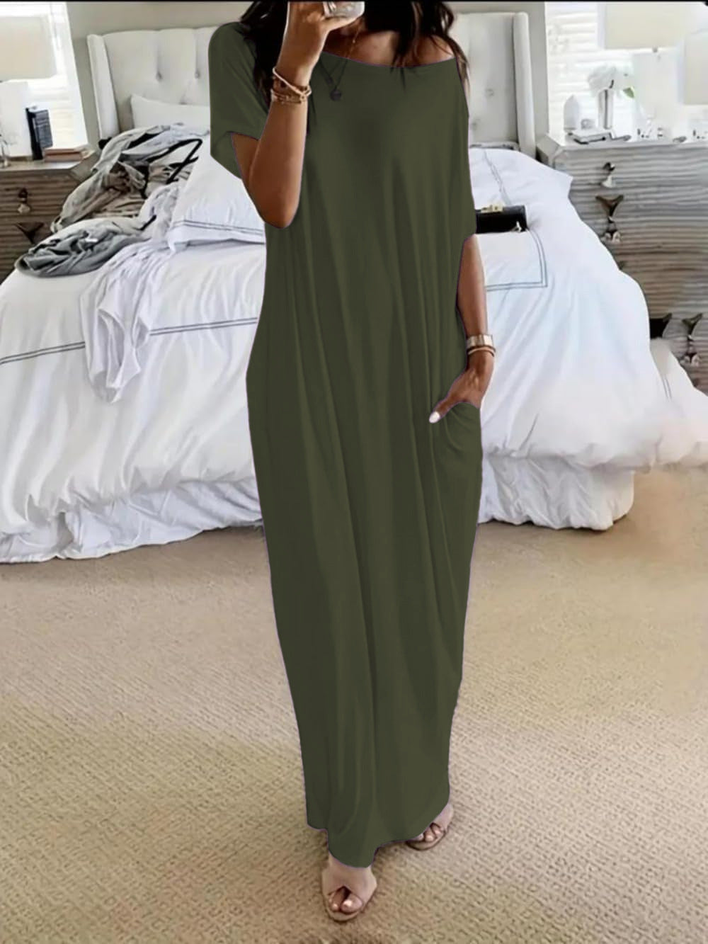 Vestido Casual Oversize de Hombro Asimétrico