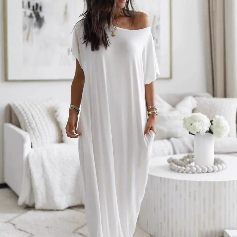 Vestido Casual Oversize de Hombro Asimétrico